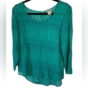 Lucky Brand Teal Lightweight Long Sleeve Sheer Top Size S